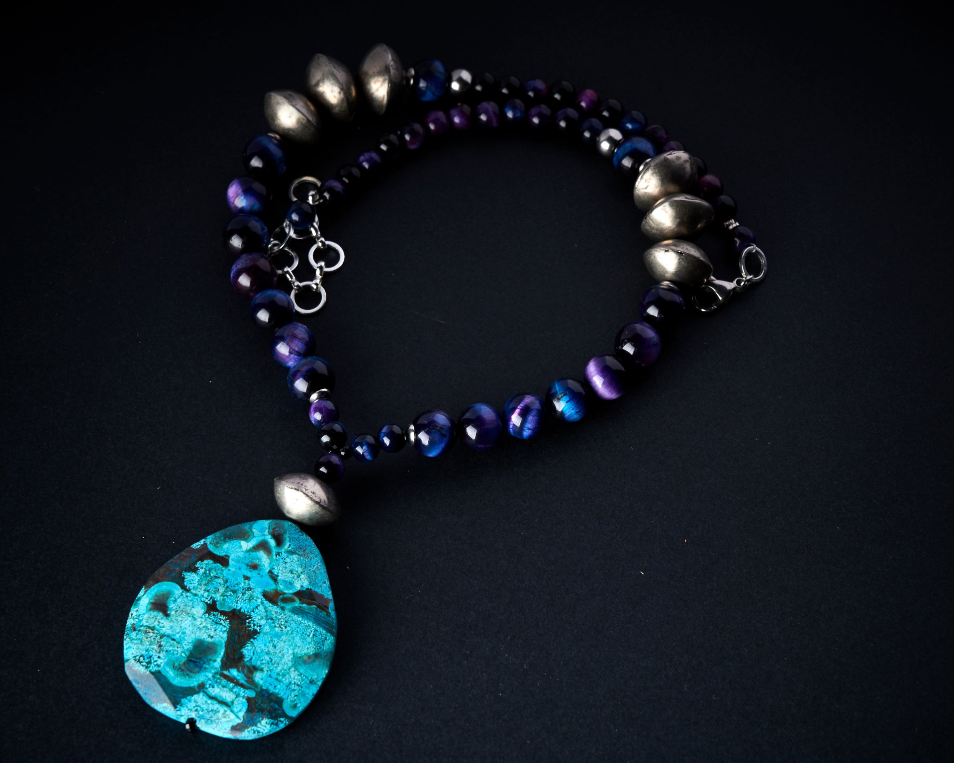 Blue Ocean Jasper Huge Pendant Galaxy Tiger Eye Necklace