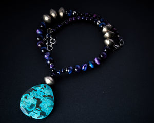 Blue Ocean Jasper Huge Pendant Galaxy Tiger Eye Necklace