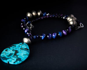 Blue Ocean Jasper Huge Pendant Galaxy Tiger Eye Necklace