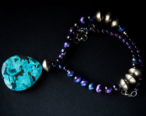 Blue Ocean Jasper Huge Pendant Galaxy Tiger Eye Necklace
