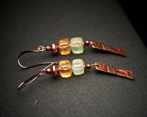 Citrine Prehnite Copper Long Earrings