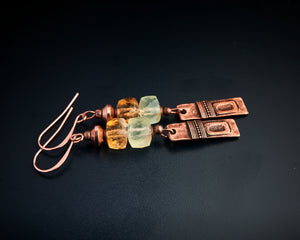 Citrine Prehnite Copper Long Earrings