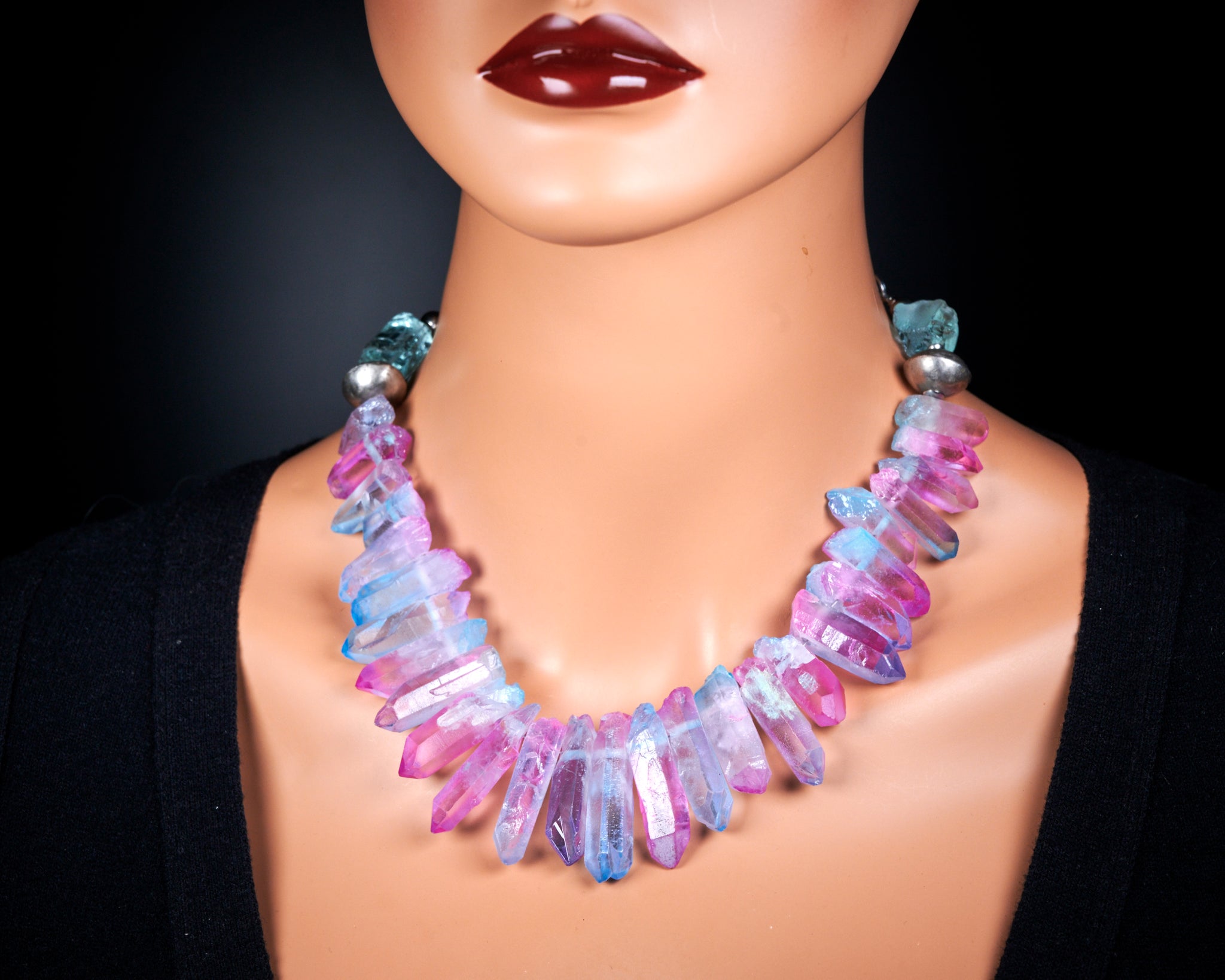Rough Blue Pink Quartz Points Necklace