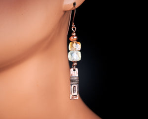 Citrine Prehnite Copper Long Earrings