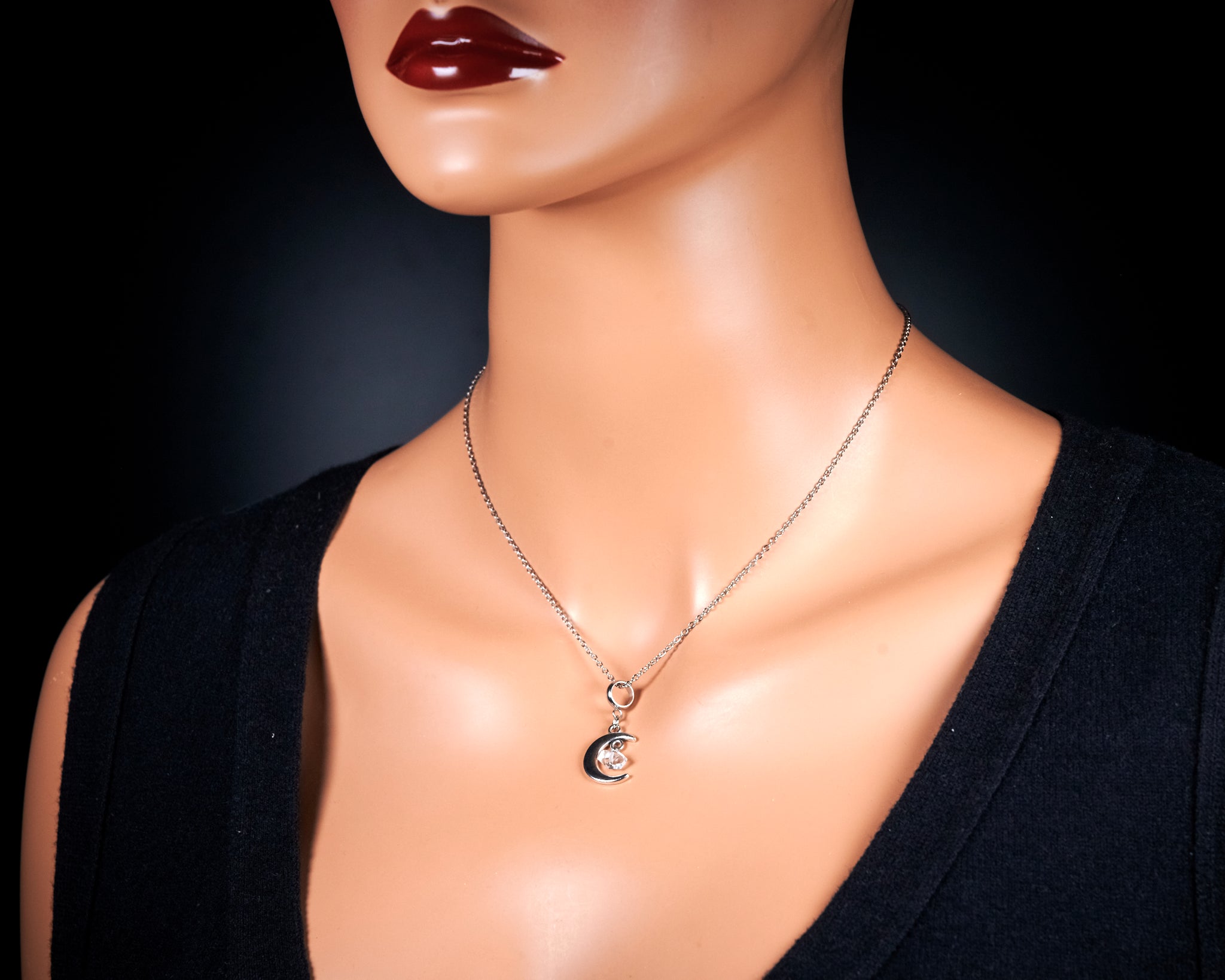 Herkimer Diamond Crescent Moon Pendant