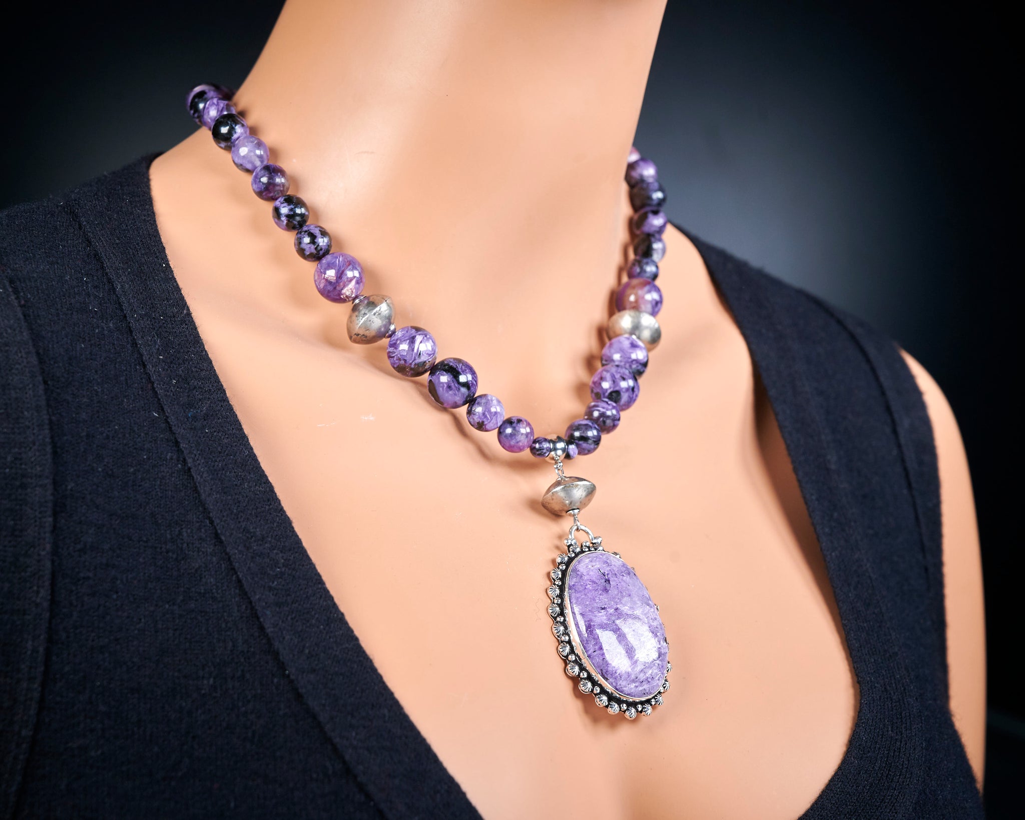 Statement Charoite Necklace Pendant