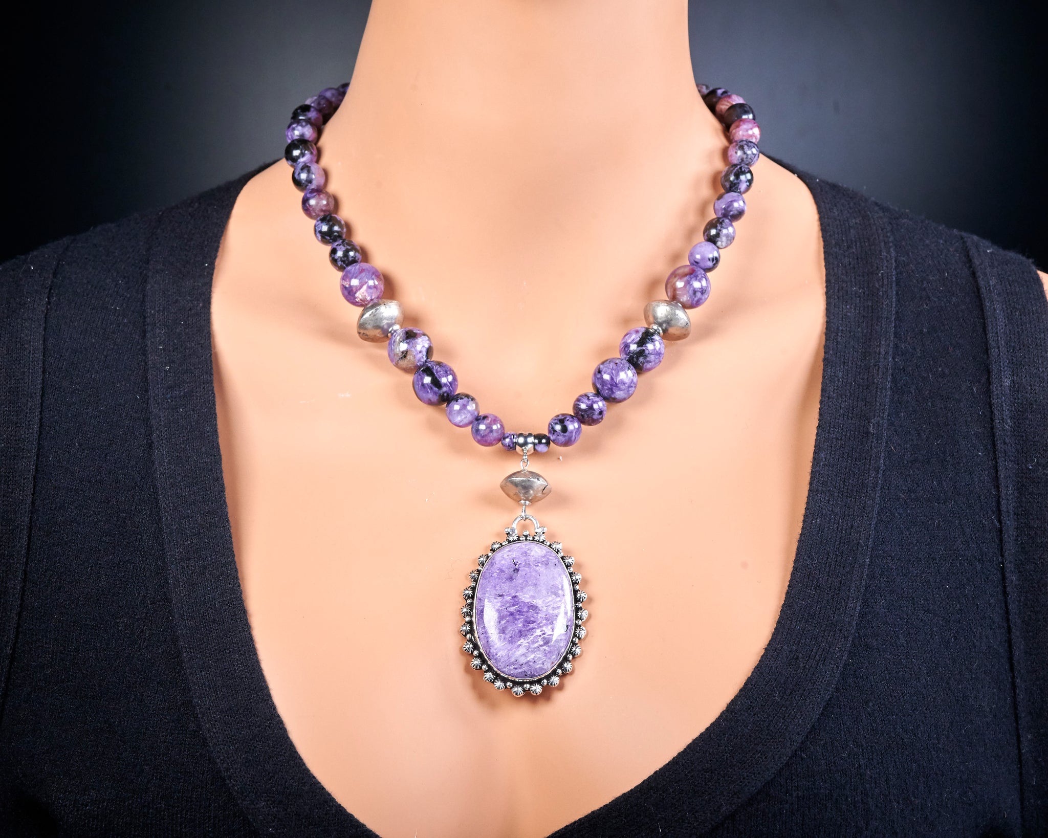 Statement Charoite Necklace Pendant