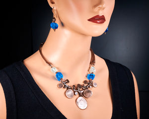 Copper Blue Crystal Glass Necklace set