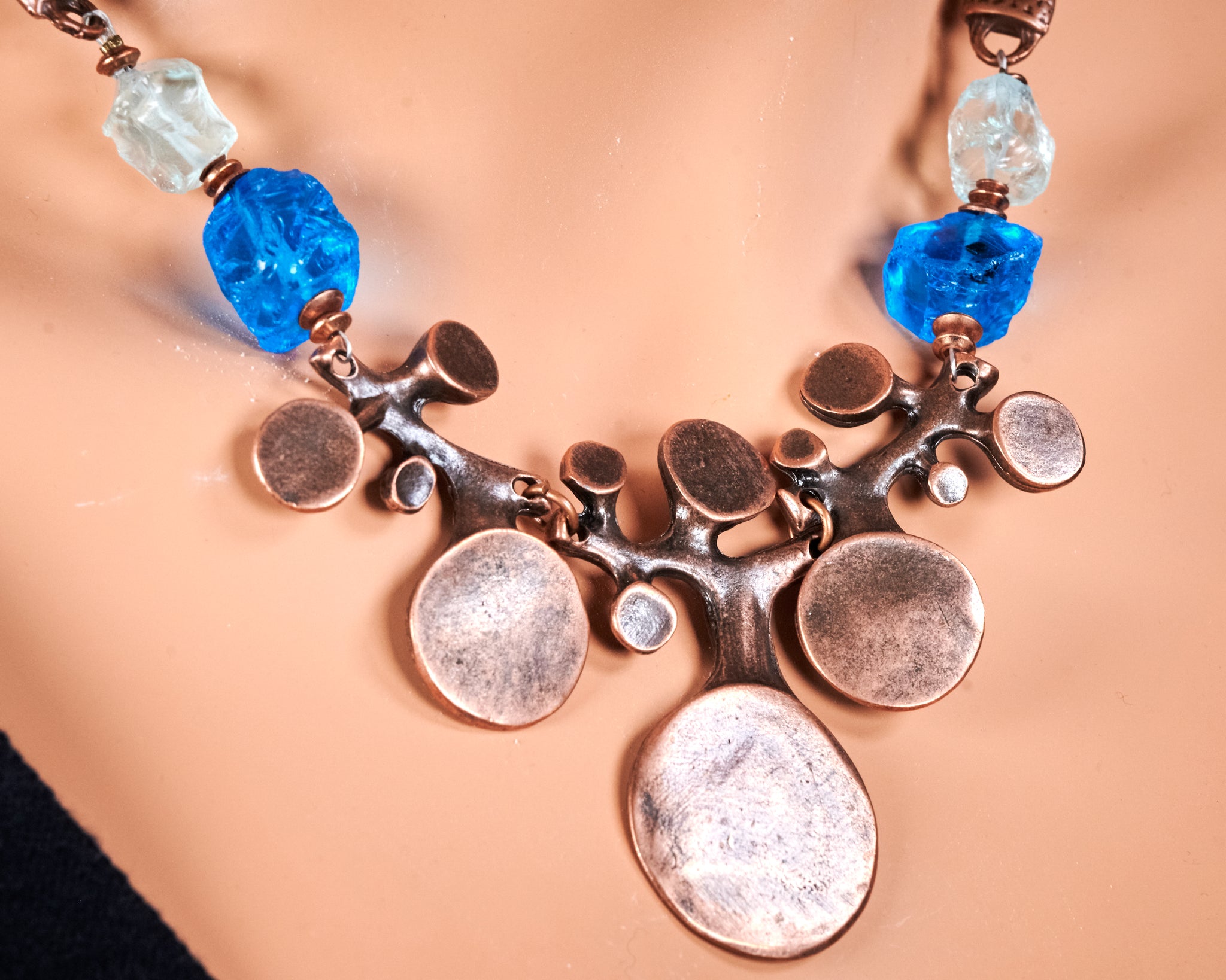 Copper Blue Crystal Glass Necklace set