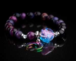 Galaxy Nebula Tiger Eye Raw Quartz Crescent Moon Bracelet