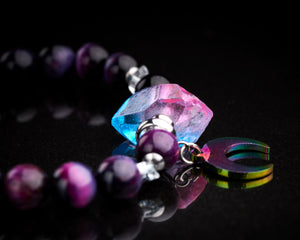 Galaxy Nebula Tiger Eye Raw Quartz Crescent Moon Bracelet
