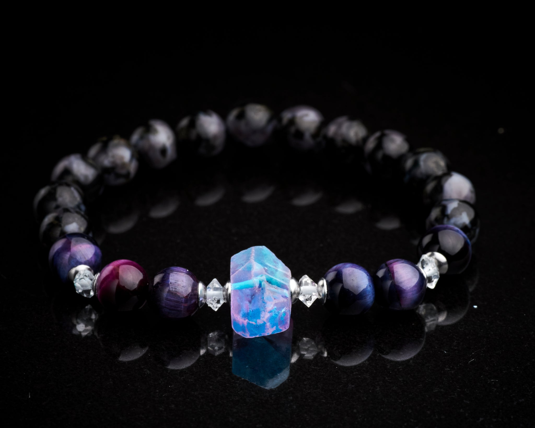 Galaxy Tiger Eye Merlinite Raw Quartz Bracelet