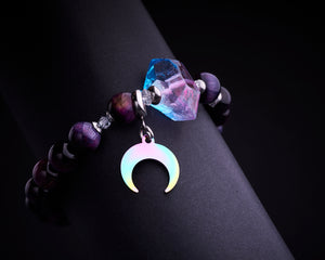 Galaxy Nebula Tiger Eye Raw Quartz Crescent Moon Bracelet