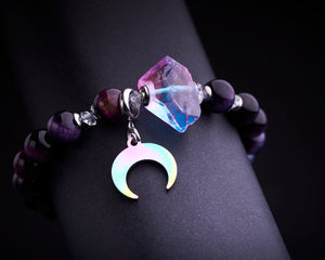 Galaxy Nebula Tiger Eye Raw Quartz Crescent Moon Bracelet