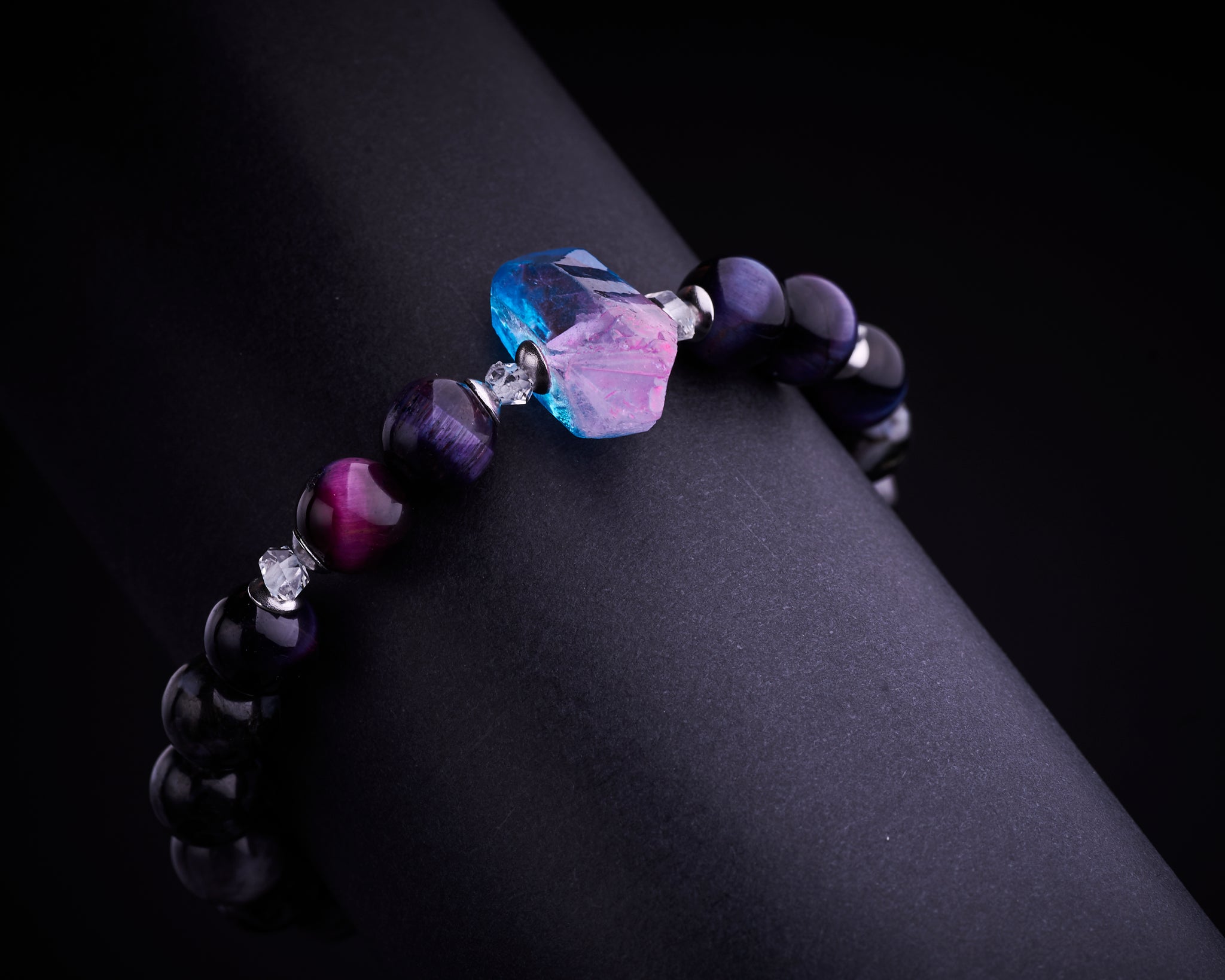 Galaxy Tiger Eye Merlinite Raw Quartz Bracelet