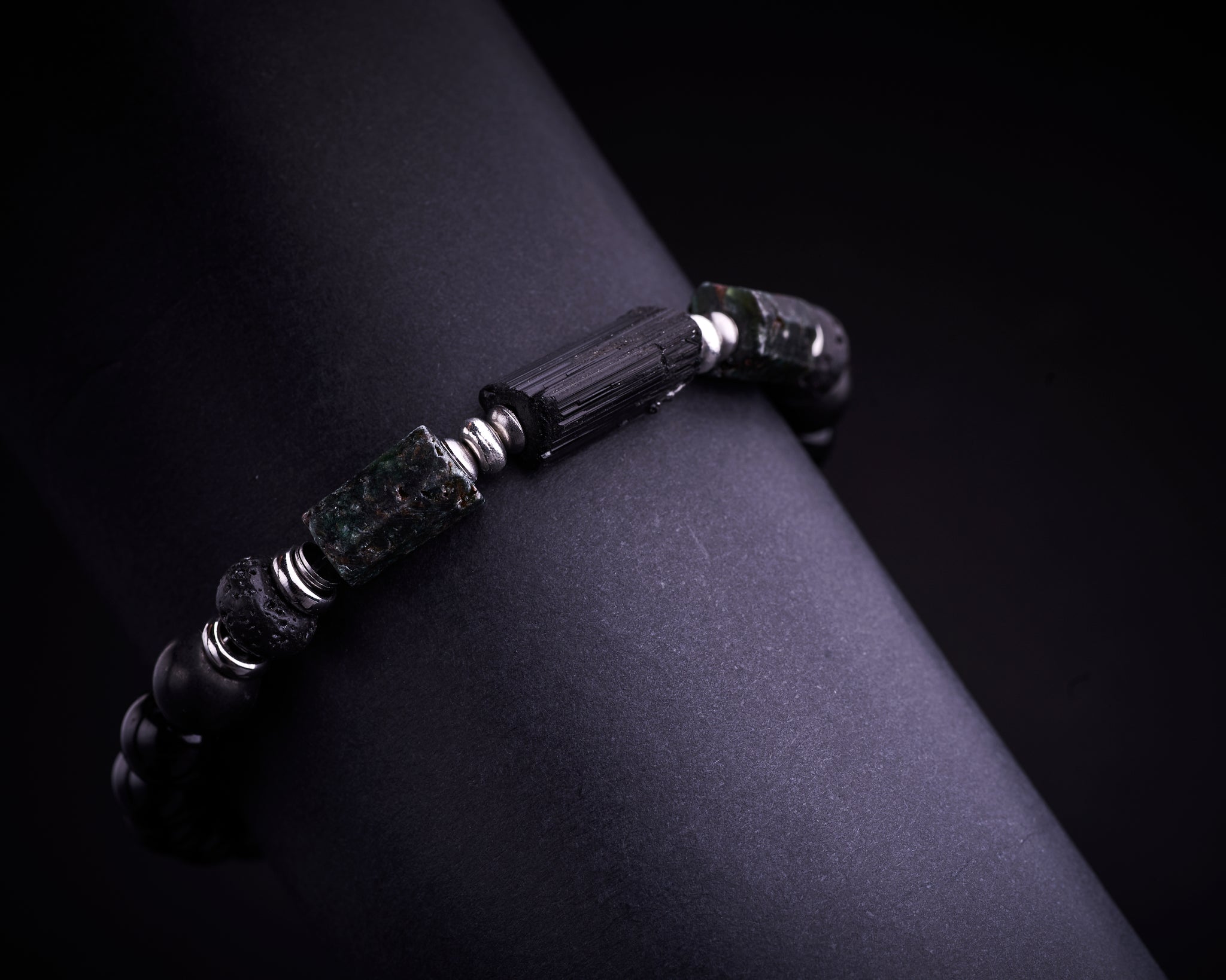 Men's Raw Black Tourmaline Seraphinite bracelet