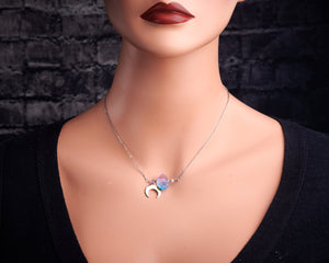 Raw Aura Quartz Crescent Moon Necklace