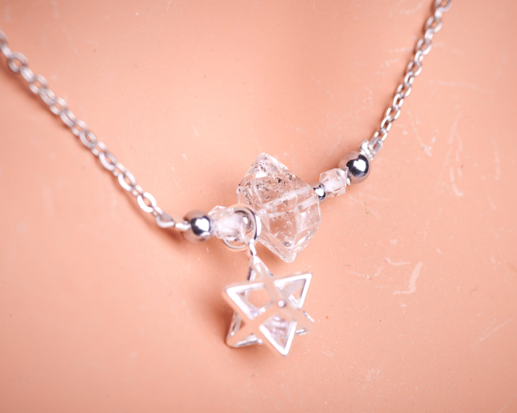 Raw Herkimer Diamond Merkaba Necklace