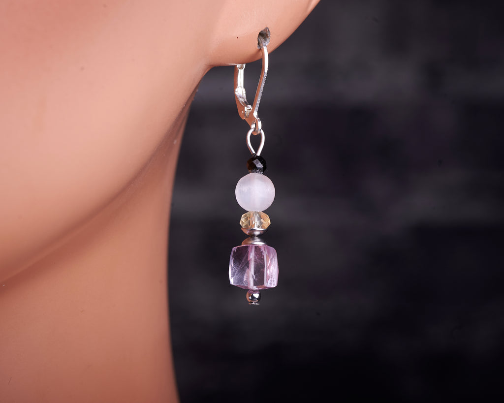 Amethyst Citrine Selenite Black Tourmaline Earrings