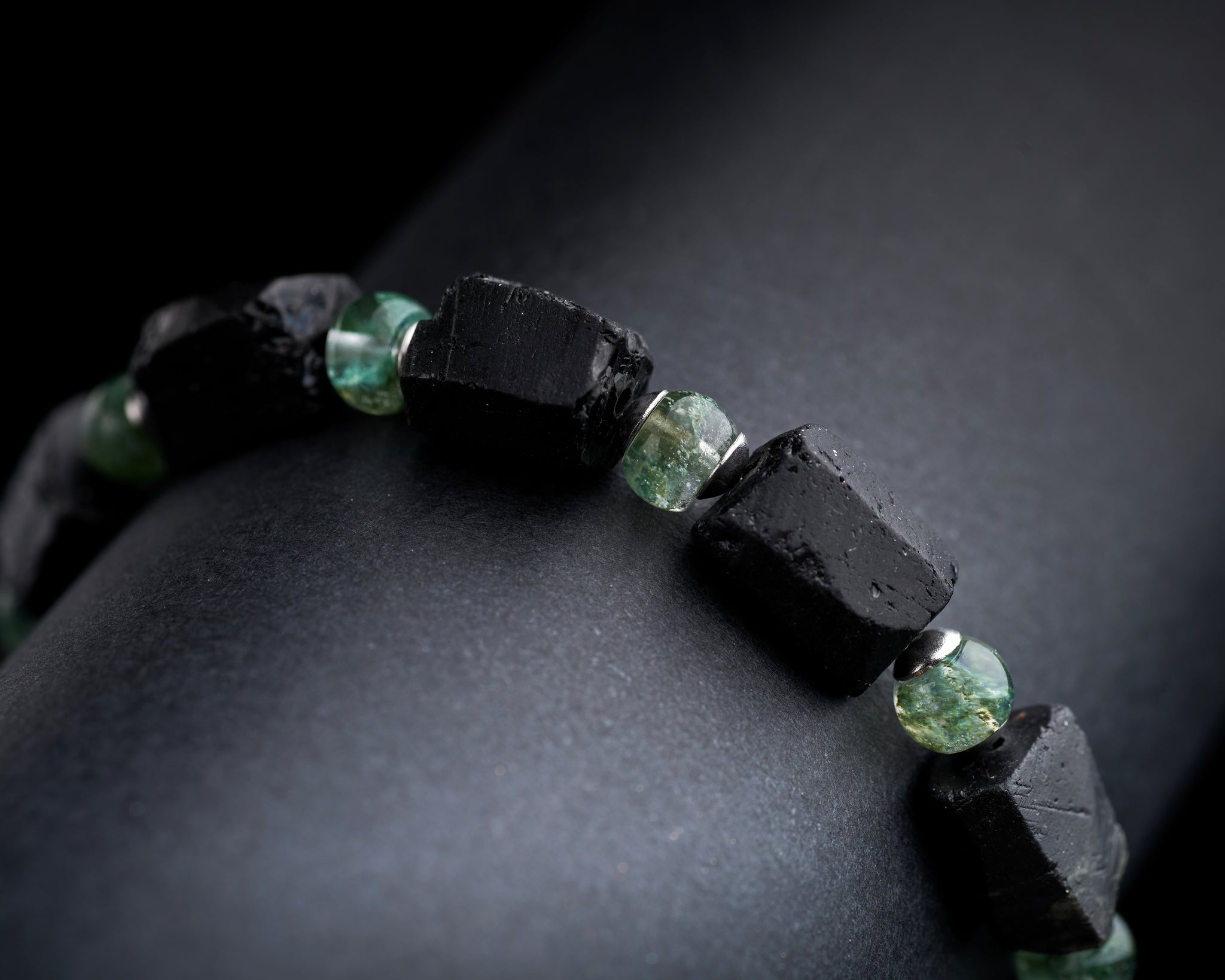 Black Tourmaline Green Phantom Ghost Quartz Bracelet