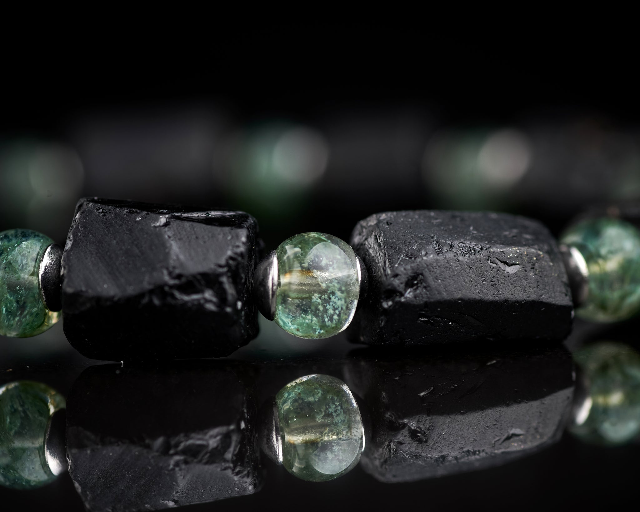 Black Tourmaline Green Phantom Ghost Quartz Bracelet
