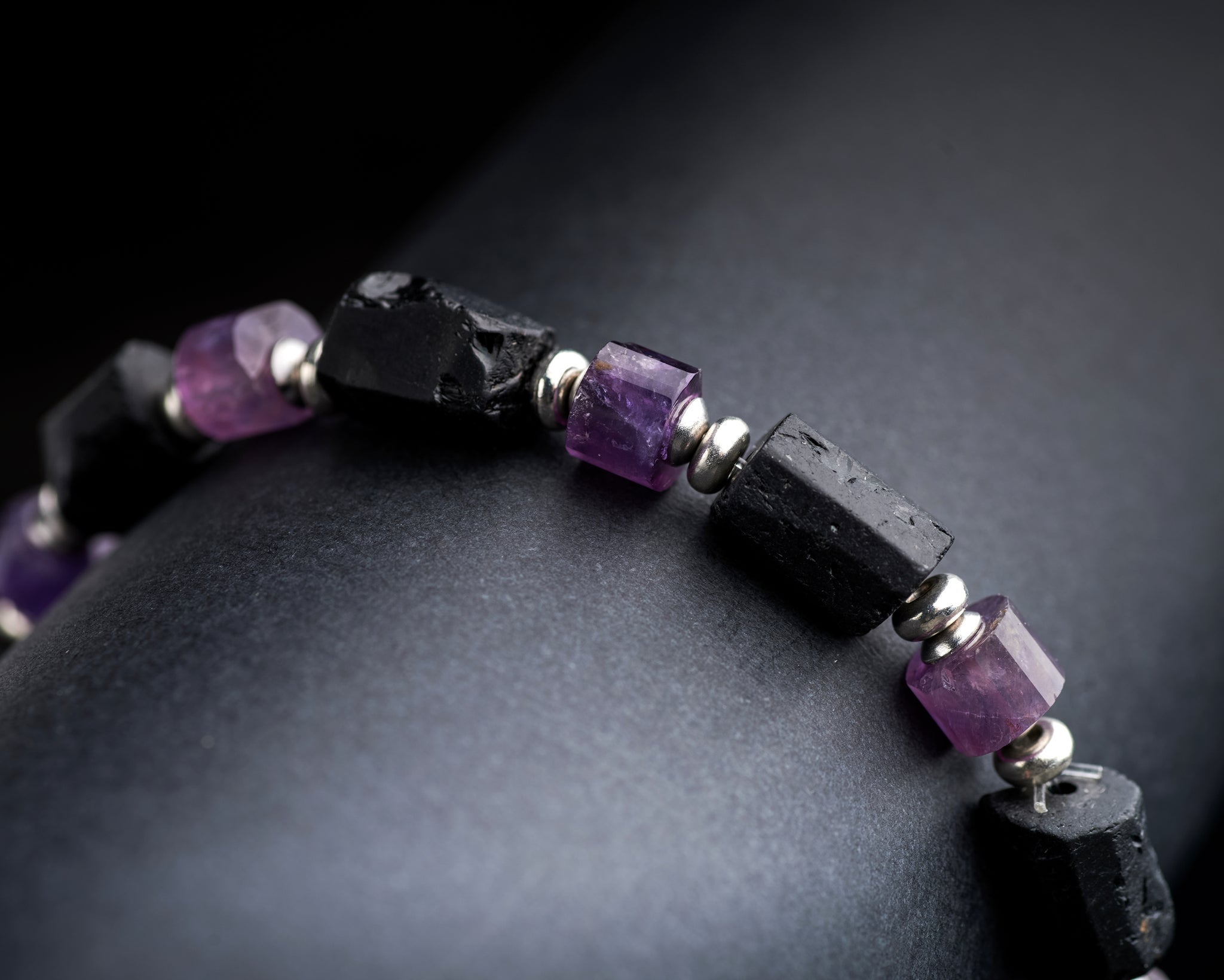 Men's Raw Black Tourmaline Amethyst Bracelet