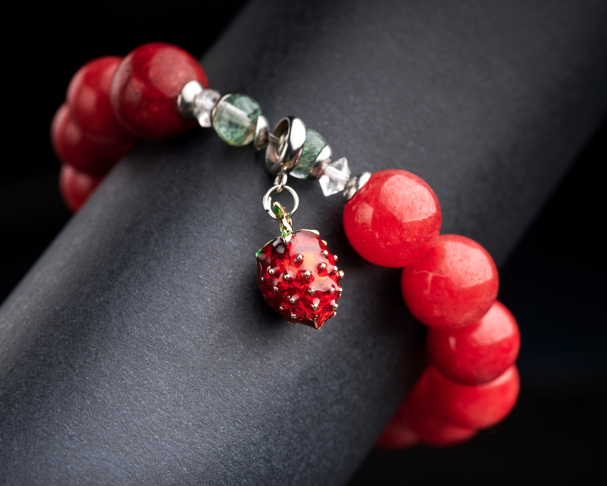 Red Agate Strawberry Charm Statement Bracelet