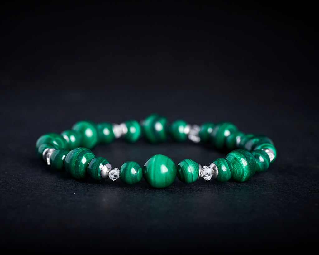 Natural Malachite Raw Herkimer Diamond Stretch Bracelet