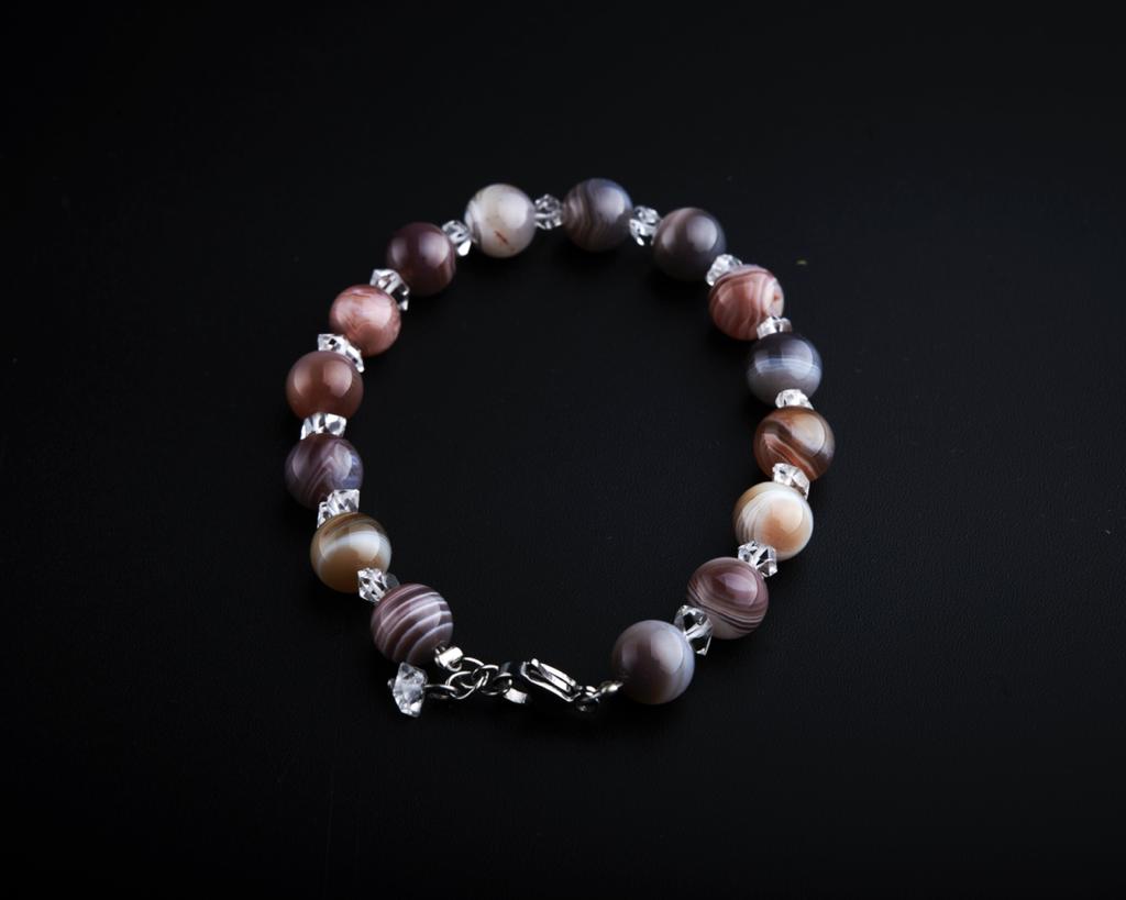 Raw NY Herkimer Diamond Botswana Agate Bracelet 