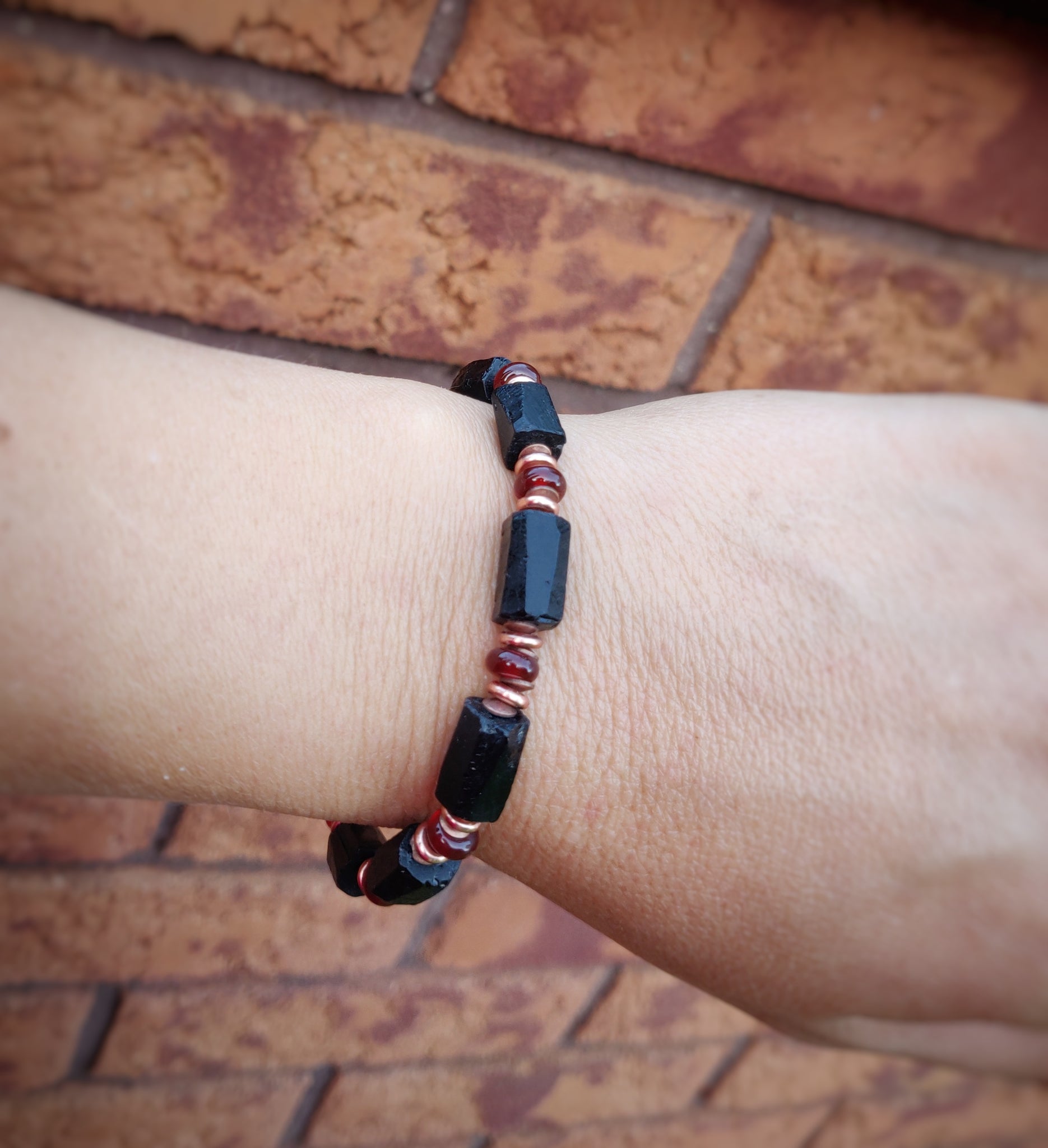 Men's Black Tourmaline Carnelian Bracelet